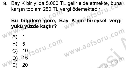 Vergi Teorisi Dersi 2015 - 2016 Yılı (Final) Dönem Sonu Sınav Soruları 9. Soru