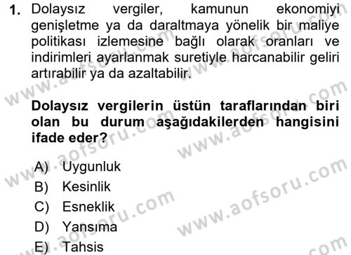 Vergi Teorisi Dersi 2016 - 2017 Yılı (Vize) Ara Sınav Soruları 1. Soru