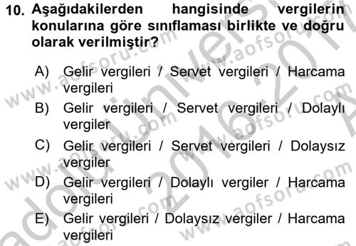Vergi Teorisi Dersi 2016 - 2017 Yılı (Vize) Ara Sınav Soruları 10. Soru