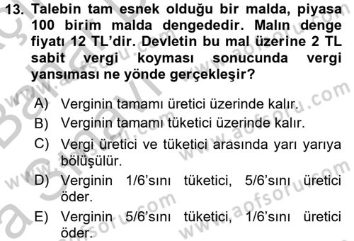 Vergi Teorisi Dersi 2016 - 2017 Yılı (Vize) Ara Sınav Soruları 13. Soru
