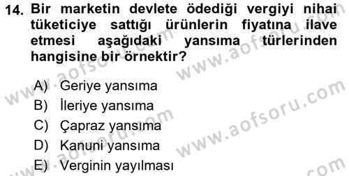 Vergi Teorisi Dersi 2016 - 2017 Yılı (Vize) Ara Sınav Soruları 14. Soru