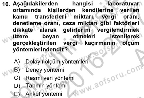Vergi Teorisi Dersi 2016 - 2017 Yılı (Vize) Ara Sınav Soruları 16. Soru