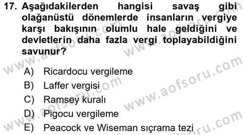 Vergi Teorisi Dersi 2016 - 2017 Yılı (Vize) Ara Sınav Soruları 17. Soru