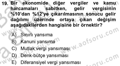 Vergi Teorisi Dersi 2016 - 2017 Yılı (Vize) Ara Sınav Soruları 19. Soru