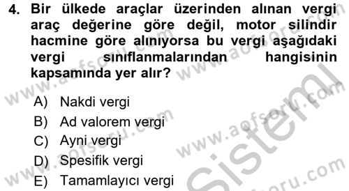 Vergi Teorisi Dersi 2016 - 2017 Yılı (Vize) Ara Sınav Soruları 4. Soru