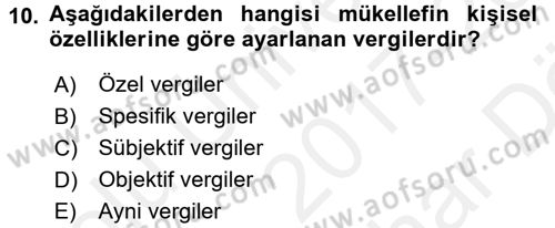 Vergi Teorisi Dersi 2017 - 2018 Yılı (Vize) Ara Sınav Soruları 10. Soru