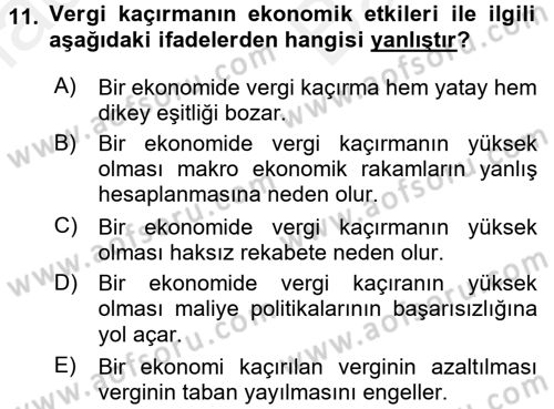 Vergi Teorisi Dersi 2017 - 2018 Yılı (Vize) Ara Sınav Soruları 11. Soru