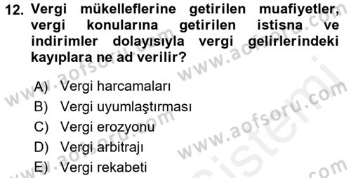 Vergi Teorisi Dersi 2017 - 2018 Yılı (Vize) Ara Sınav Soruları 12. Soru