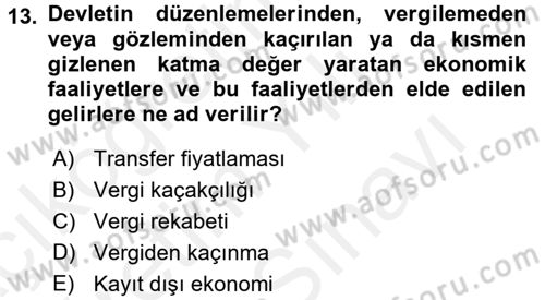 Vergi Teorisi Dersi 2017 - 2018 Yılı (Vize) Ara Sınav Soruları 13. Soru
