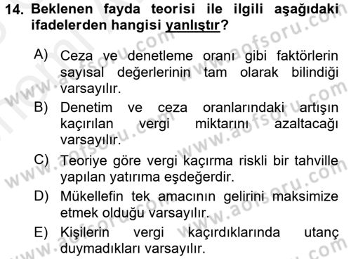 Vergi Teorisi Dersi 2017 - 2018 Yılı (Vize) Ara Sınav Soruları 14. Soru