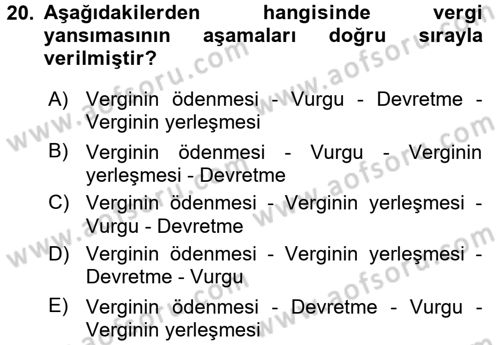Vergi Teorisi Dersi 2017 - 2018 Yılı (Vize) Ara Sınav Soruları 20. Soru