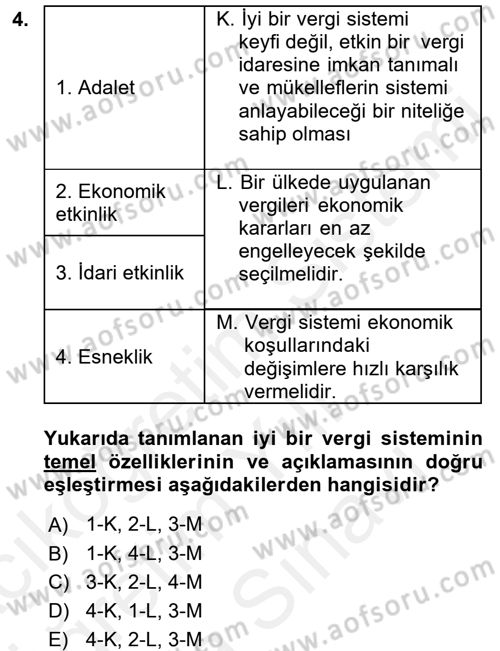 Vergi Teorisi Dersi 2017 - 2018 Yılı (Vize) Ara Sınavı 4. Soru