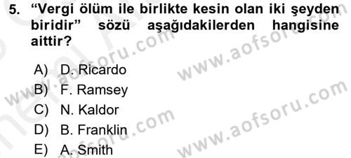 Vergi Teorisi Dersi 2017 - 2018 Yılı (Vize) Ara Sınav Soruları 5. Soru