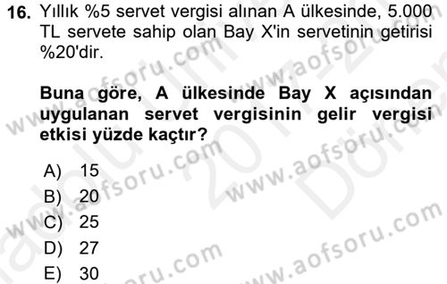 Vergi Teorisi Dersi 2017 - 2018 Yılı (Final) Dönem Sonu Sınav Soruları 16. Soru