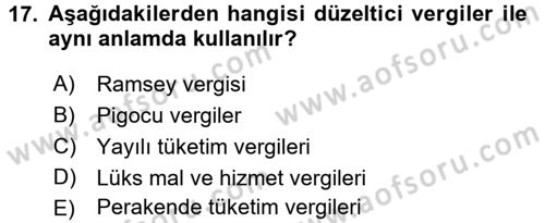 Vergi Teorisi Dersi 2017 - 2018 Yılı (Final) Dönem Sonu Sınav Soruları 17. Soru