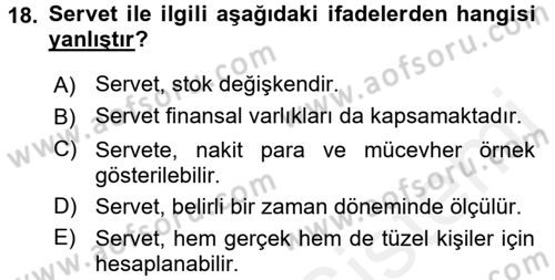 Vergi Teorisi Dersi 2017 - 2018 Yılı (Final) Dönem Sonu Sınav Soruları 18. Soru