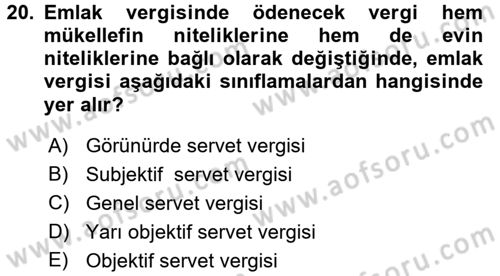 Vergi Teorisi Dersi 2017 - 2018 Yılı (Final) Dönem Sonu Sınav Soruları 20. Soru