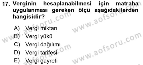 Vergi Teorisi Dersi 2018 - 2019 Yılı (Vize) Ara Sınav Soruları 17. Soru