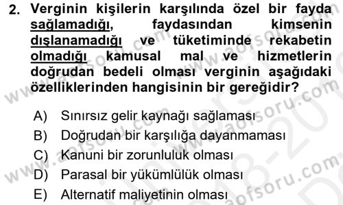 Vergi Teorisi Dersi 2018 - 2019 Yılı (Vize) Ara Sınav Soruları 2. Soru