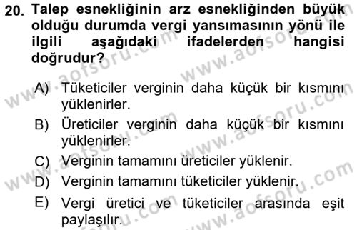 Vergi Teorisi Dersi 2018 - 2019 Yılı (Vize) Ara Sınav Soruları 20. Soru