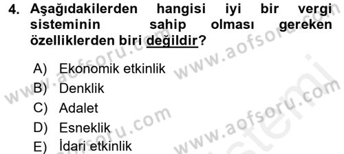 Vergi Teorisi Dersi 2018 - 2019 Yılı (Vize) Ara Sınav Soruları 4. Soru