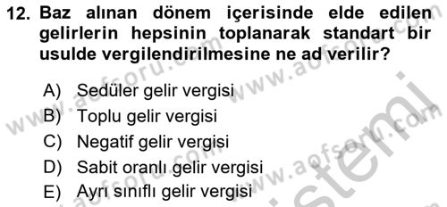 Vergi Teorisi Dersi 2018 - 2019 Yılı Yaz Okulu Sınav Soruları 12. Soru