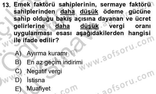 Vergi Teorisi Dersi 2018 - 2019 Yılı Yaz Okulu Sınav Soruları 13. Soru