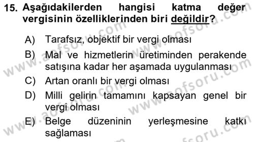 Vergi Teorisi Dersi 2018 - 2019 Yılı Yaz Okulu Sınav Soruları 15. Soru