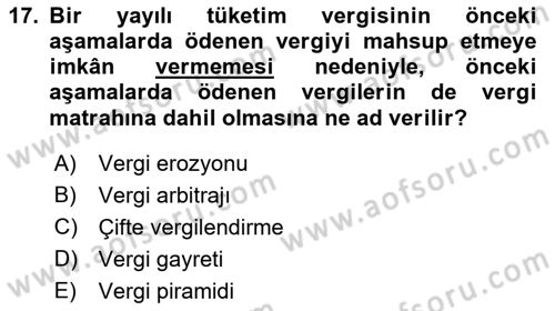 Vergi Teorisi Dersi 2018 - 2019 Yılı Yaz Okulu Sınav Soruları 17. Soru