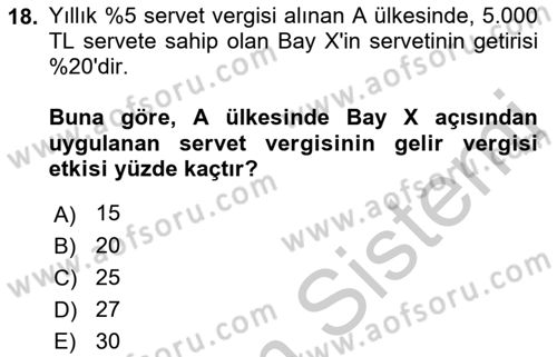 Vergi Teorisi Dersi 2018 - 2019 Yılı Yaz Okulu Sınav Soruları 18. Soru