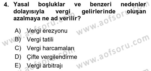 Vergi Teorisi Dersi 2018 - 2019 Yılı Yaz Okulu Sınav Soruları 4. Soru