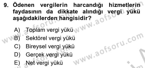 Vergi Teorisi Dersi 2018 - 2019 Yılı Yaz Okulu Sınav Soruları 9. Soru