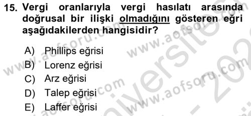 Vergi Teorisi Dersi 2021 - 2022 Yılı (Vize) Ara Sınav Soruları 15. Soru