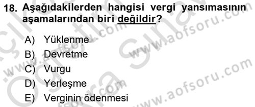 Vergi Teorisi Dersi 2021 - 2022 Yılı (Vize) Ara Sınav Soruları 18. Soru
