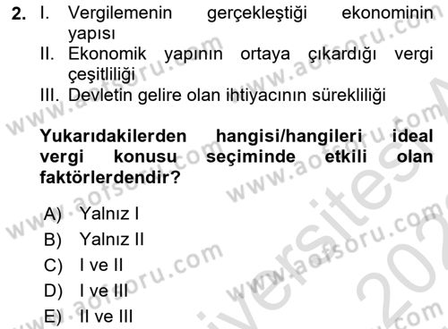 Vergi Teorisi Dersi 2021 - 2022 Yılı (Vize) Ara Sınav Soruları 2. Soru