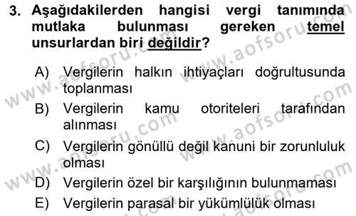 Vergi Teorisi Dersi 2021 - 2022 Yılı (Vize) Ara Sınav Soruları 3. Soru