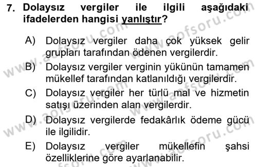 Vergi Teorisi Dersi 2021 - 2022 Yılı (Vize) Ara Sınav Soruları 7. Soru