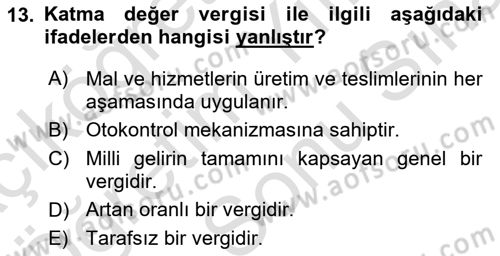 Vergi Teorisi Dersi 2021 - 2022 Yılı (Final) Dönem Sonu Sınav Soruları 13. Soru