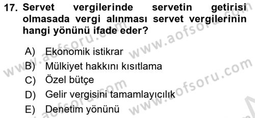 Vergi Teorisi Dersi 2021 - 2022 Yılı (Final) Dönem Sonu Sınav Soruları 17. Soru