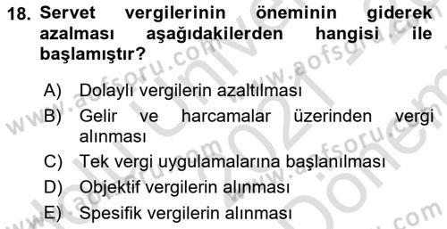 Vergi Teorisi Dersi 2021 - 2022 Yılı (Final) Dönem Sonu Sınav Soruları 18. Soru