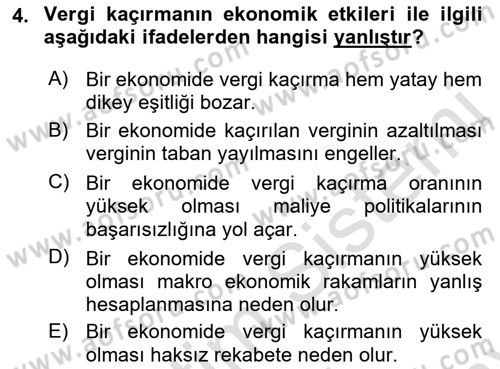 Vergi Teorisi Dersi 2021 - 2022 Yılı (Final) Dönem Sonu Sınav Soruları 4. Soru