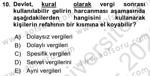 Vergi Teorisi Dersi 2021 - 2022 Yılı Yaz Okulu Sınav Soruları 10. Soru