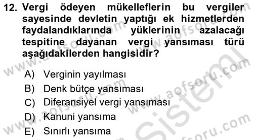 Vergi Teorisi Dersi 2021 - 2022 Yılı Yaz Okulu Sınav Soruları 12. Soru
