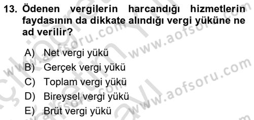 Vergi Teorisi Dersi 2021 - 2022 Yılı Yaz Okulu Sınav Soruları 13. Soru