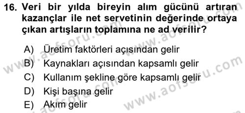 Vergi Teorisi Dersi 2021 - 2022 Yılı Yaz Okulu Sınav Soruları 16. Soru