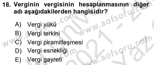 Vergi Teorisi Dersi 2021 - 2022 Yılı Yaz Okulu Sınav Soruları 18. Soru