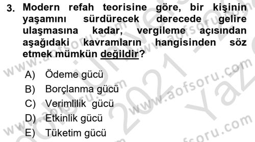 Vergi Teorisi Dersi 2021 - 2022 Yılı Yaz Okulu Sınav Soruları 3. Soru