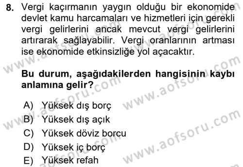 Vergi Teorisi Dersi 2021 - 2022 Yılı Yaz Okulu Sınav Soruları 8. Soru