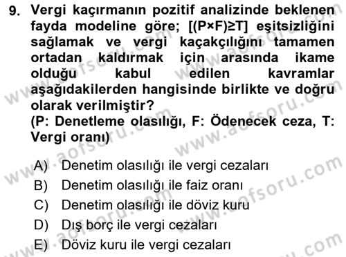Vergi Teorisi Dersi 2021 - 2022 Yılı Yaz Okulu Sınav Soruları 9. Soru