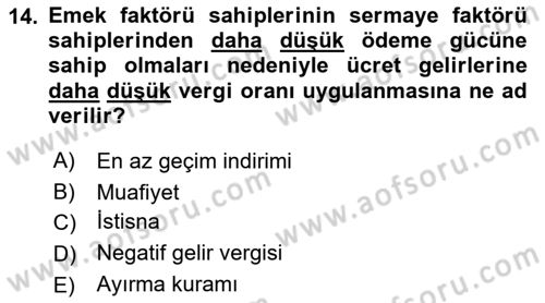 Vergi Teorisi Dersi 2022 - 2023 Yılı Yaz Okulu Sınav Soruları 14. Soru